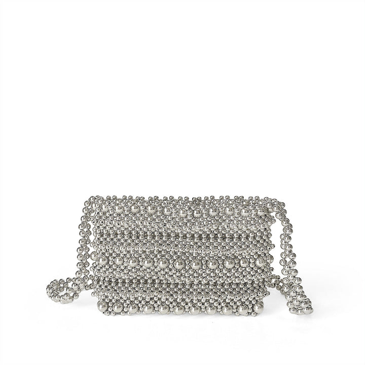 Handmade Beaded Bag Silver Bag Pearl Vegetable Basket Casual Weaving Messenger Bag Hollow Out Cutout