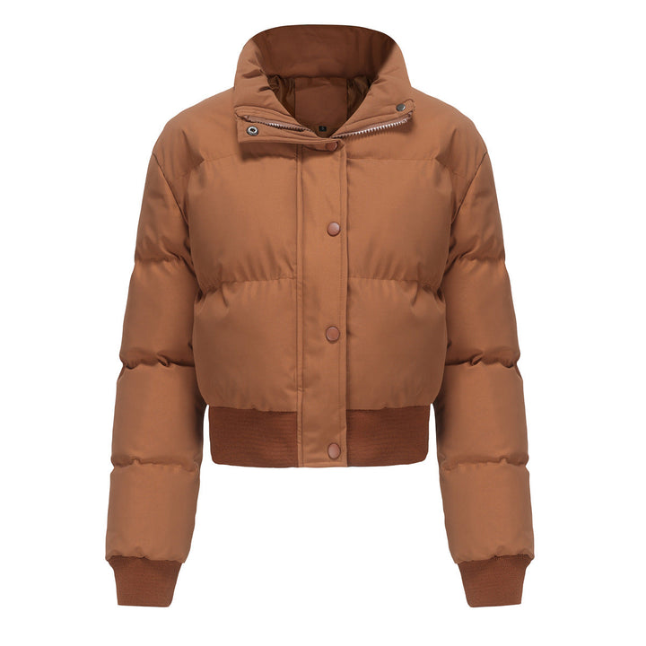 Autumn Winter Women Clothing Short Cotton Jacket Women Long Sleeved High Collar Warm Coat Loose Casual Cotton Padded Clothes Bread Coat
