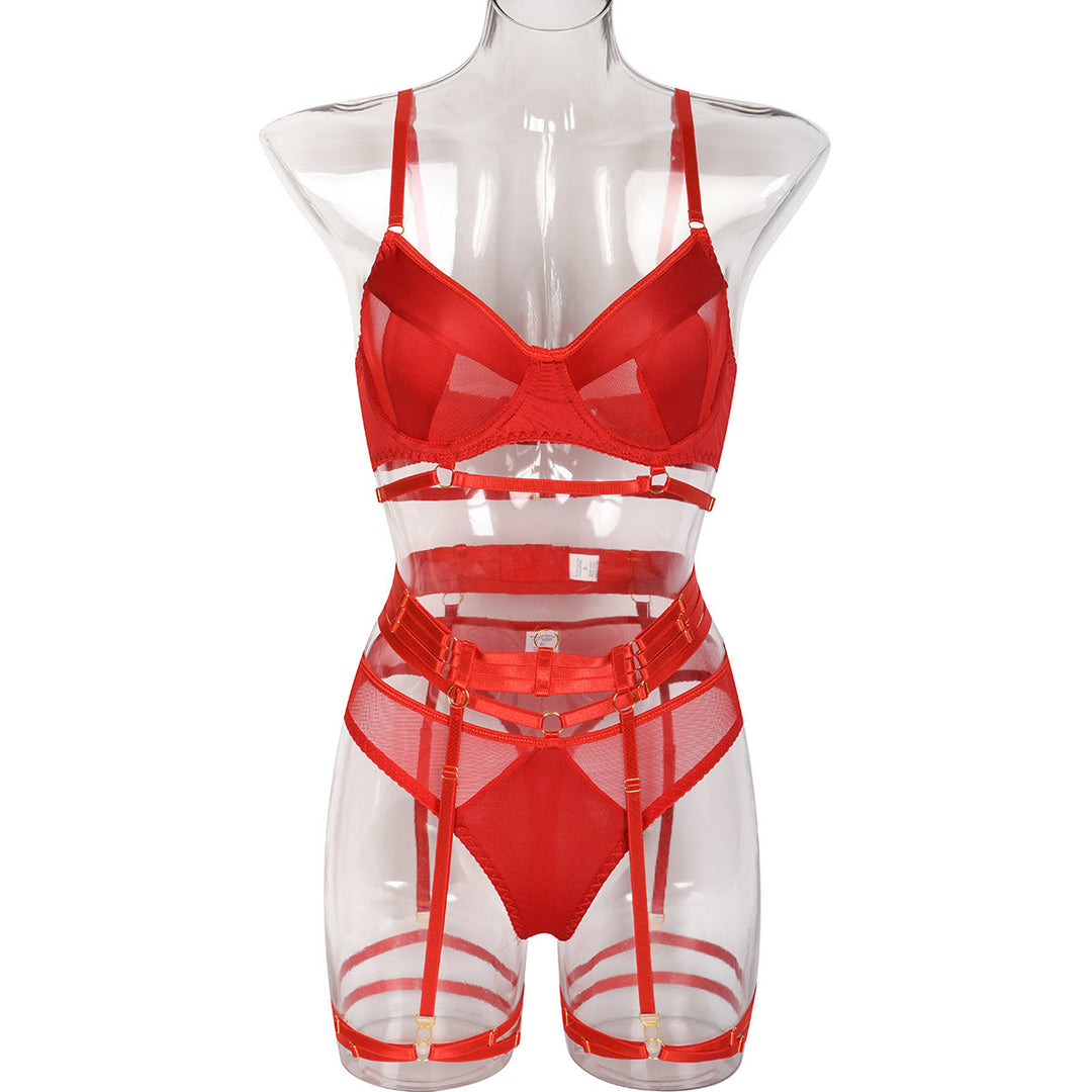 Sexy Match Sets Complex Heavy Craft Underwear Mesh Splicing Tape Leg Ring