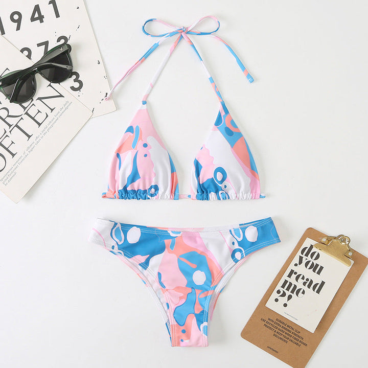 Women Split Sexy Digital Printing Lace up Bikini Swimsuit Swimwear Beach Swimwear