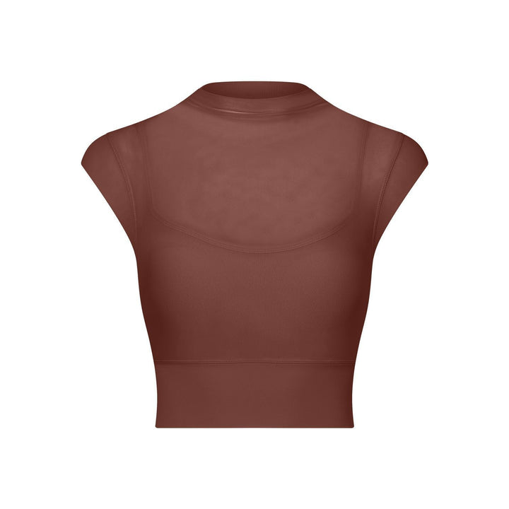 Sexy Mesh Yoga Clothes Flounced Sleeve Running Quick Drying Sports Bra with Chest Pad One Piece Cup Workout Clothes Top