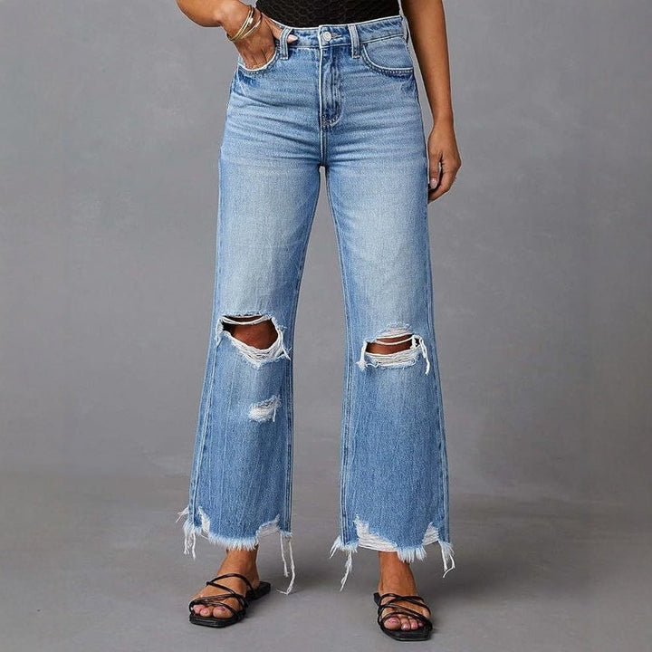 Ripped Tassel Washed Wide Leg Women Jeans