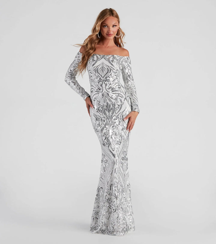 Women Elegant Sequ Sexy off Neck Dress Cocktail Evening Maxi Dress