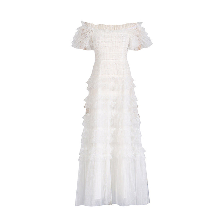 Elegant Waist Tight Lace Maxi Dress Summer High Grade Waist Tight Slimming Dress Women