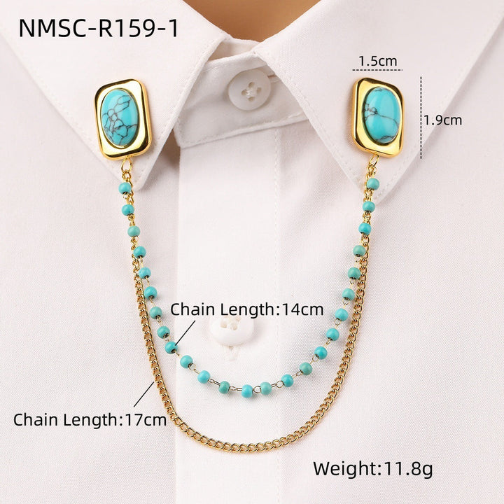 Oval Turquoise Stainless Steel Collar Pin All Match Shirt Neckline Ornament Women