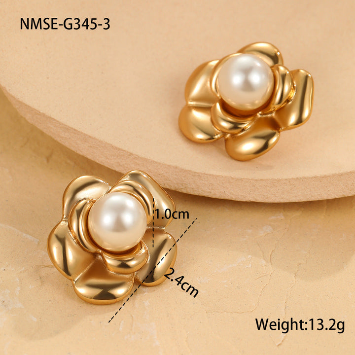 Pearl Series Earrings Stainless Steel 18K Gold Plating Stud Earrings Elegant Floral Earrings
