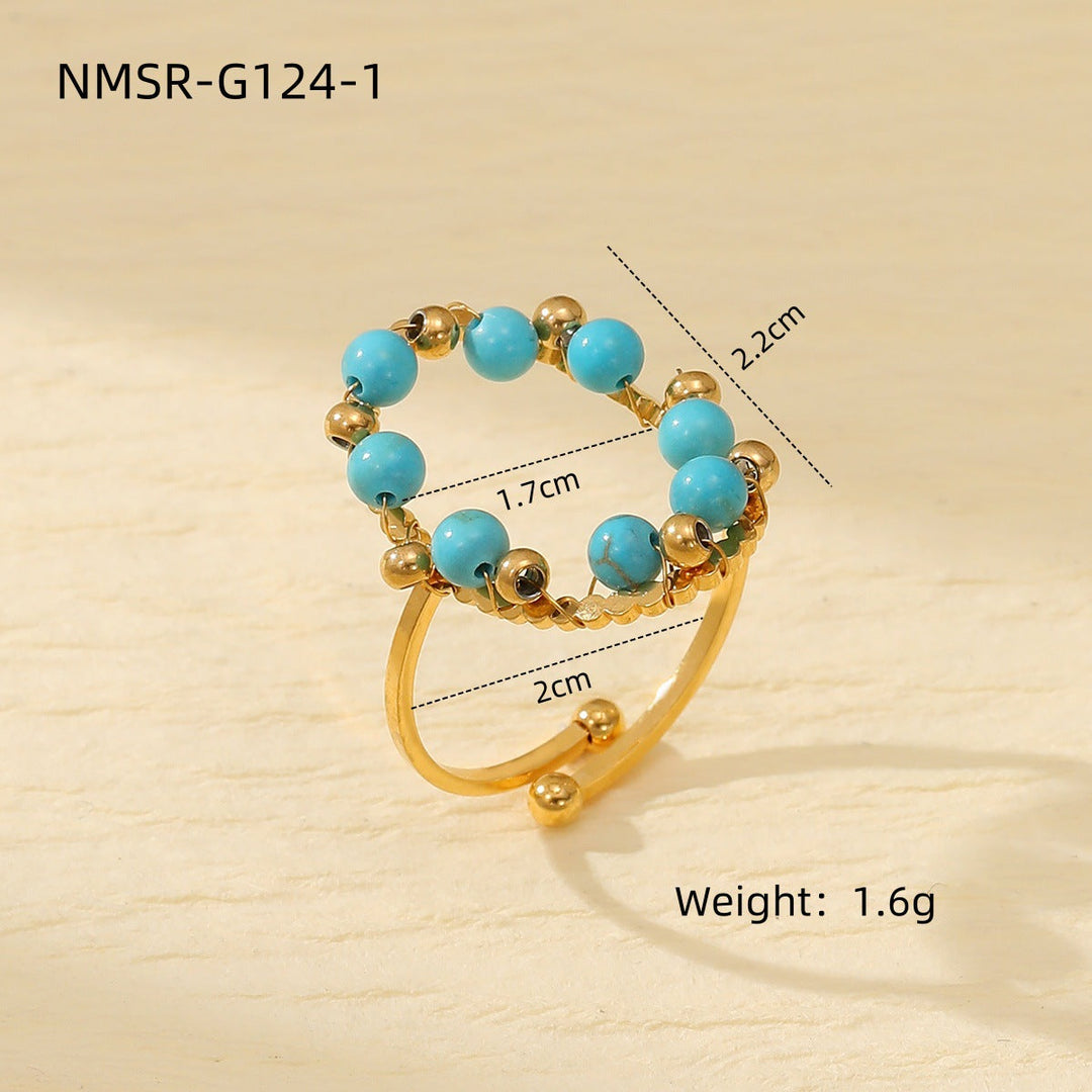 Blue Natural Stone Love Design Titanium Steel Ring Women Arrival Minority High Grade Stainless Steel Ring
