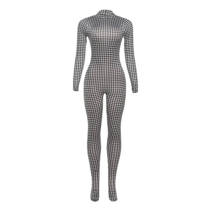 Autumn Winter Women Clothing Printed Turtleneck Long Sleeve Sexy High Waist Slim Fit Bodysuit