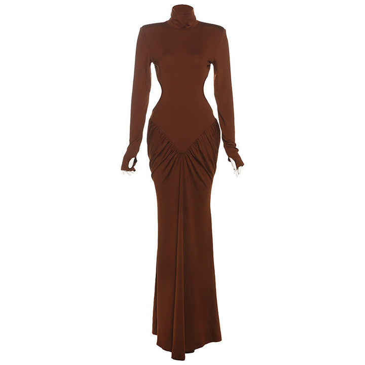 Summer Women Clothing High Collar Slim Sexy Backless Solid Color Maxi Dress