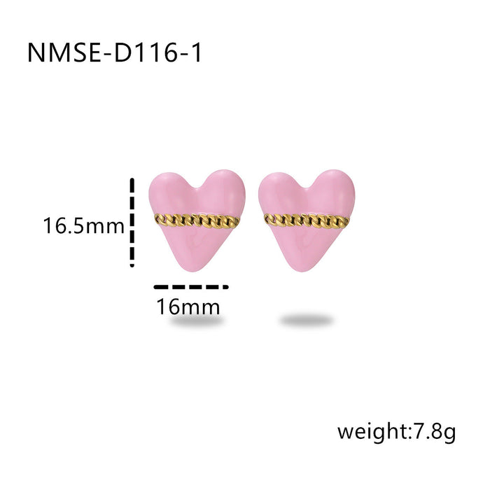 Colorful Oil Necklace Love Stainless Steel Studs Personalized Minority Design Light Luxury Titanium Steel Earrings