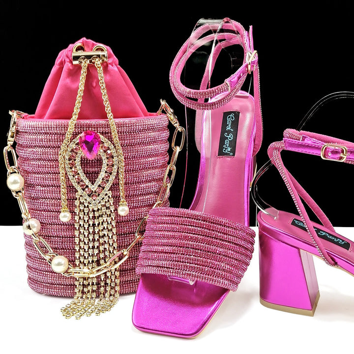 Women Shoes Bags Two Piece Sets Tassel Decorative Ankle Strap Simple Elegant Cocktail Or Daily