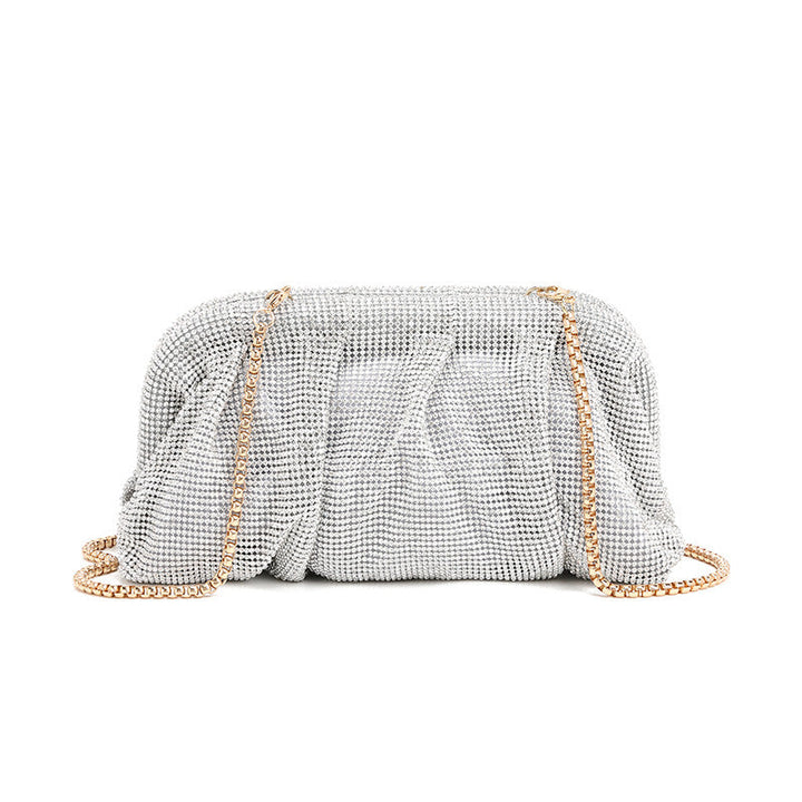 Rhinestone Cloud Bag Pleated Women Bag Texture High End Cosmetic Bag Niche Messenger Bag