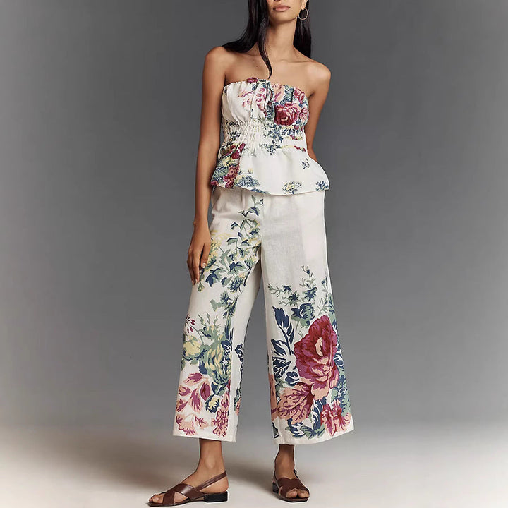 Spring Summer Positioning Printing Corset Sleeveless Casual Vacation Two Piece Set for Women