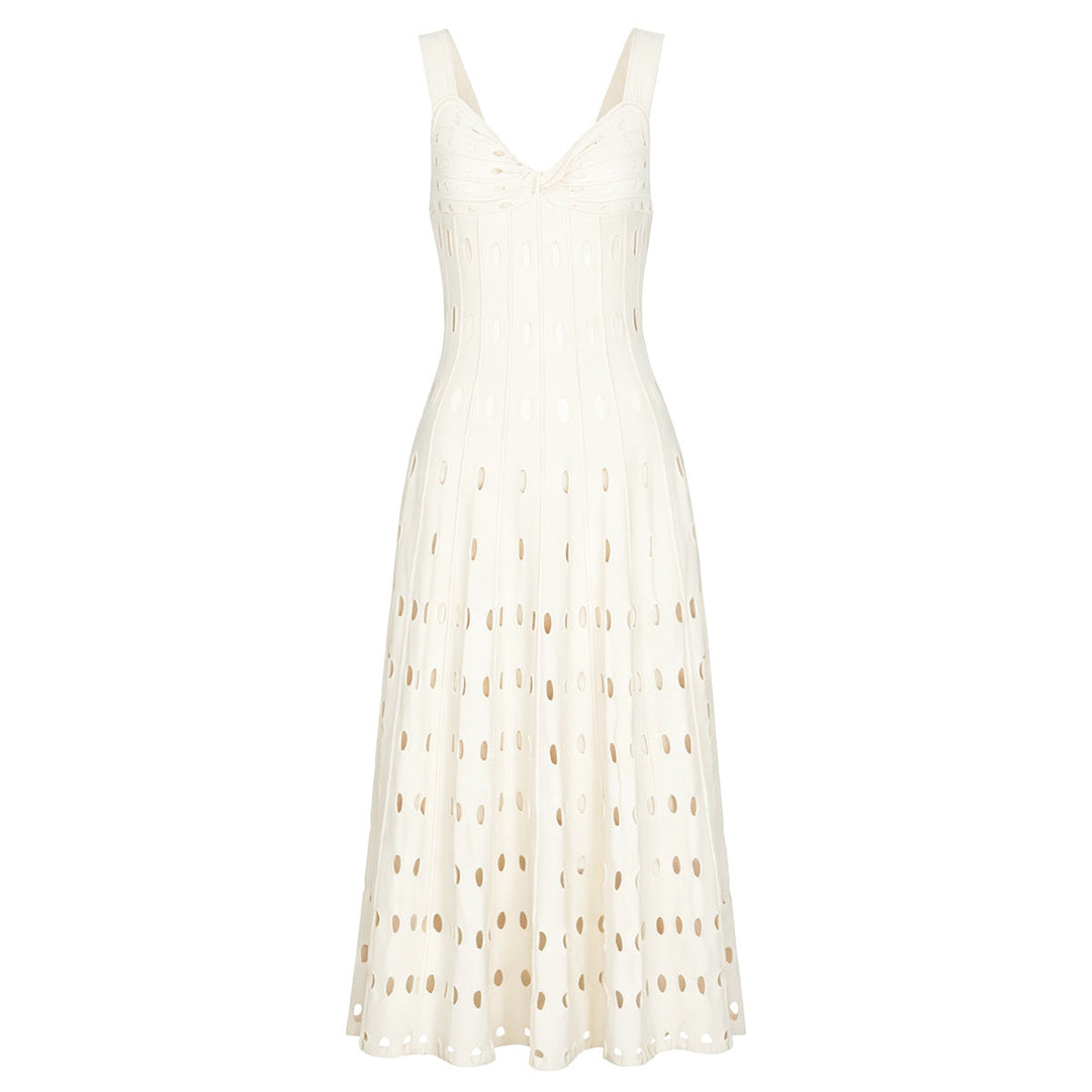 Summer Sleeveless V neck Knitted All Matching Slim Fit Figure Flattering Sleeveless Sling Mid Length Dress