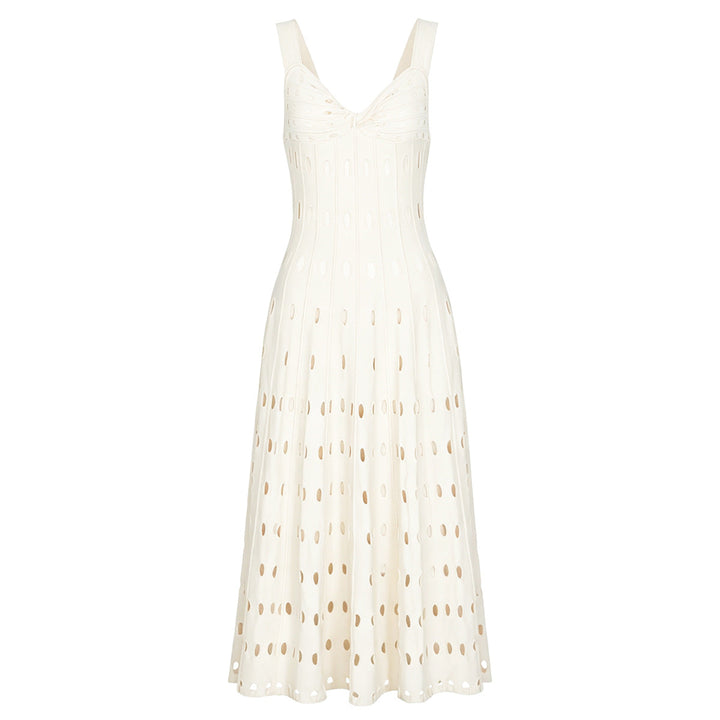 Summer Sleeveless V neck Knitted All Matching Slim Fit Figure Flattering Sleeveless Sling Mid Length Dress