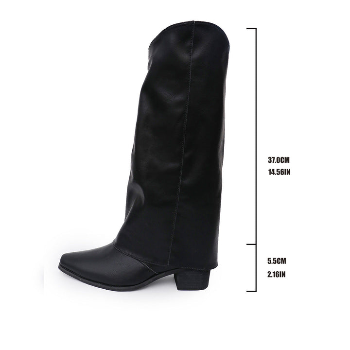Retro Rivet High Top Western Cowboy Boot Women Long Mid Heel Pointed Toe Slip on Knight Boots Long Boots