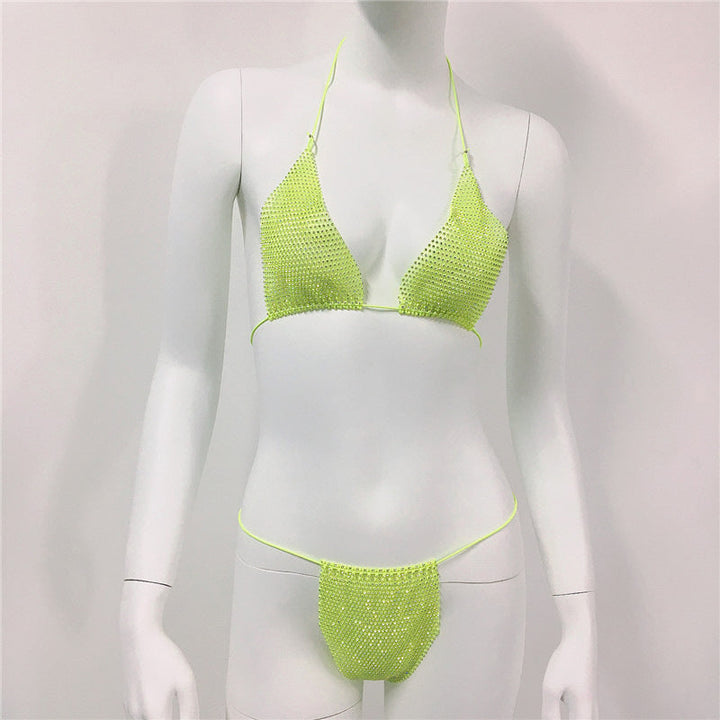 Women Clothing Rhinestone Bikini Set Carnival Sexy Lace Up Outdoor Beach Split Swimsuit