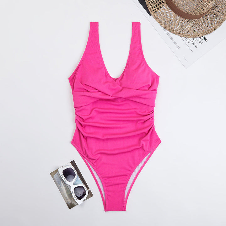 Swimsuit Women Triangle One Piece Solid Color Bikini Sports Conservative Swimsuit