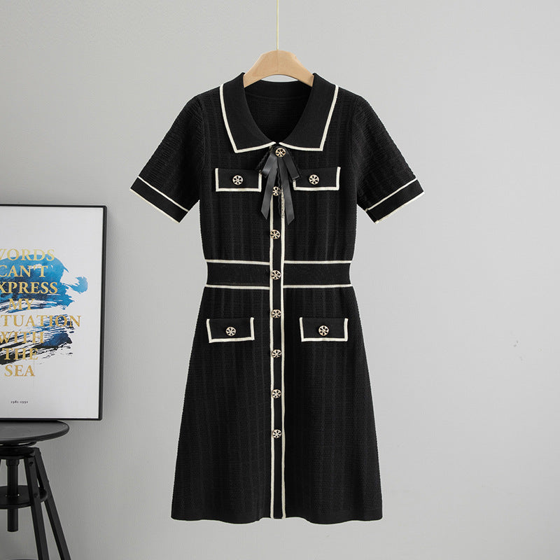 Socialite Chanel Knitted Little Black Dress Women Summer Women Collection High Waist A line Knitted Dress