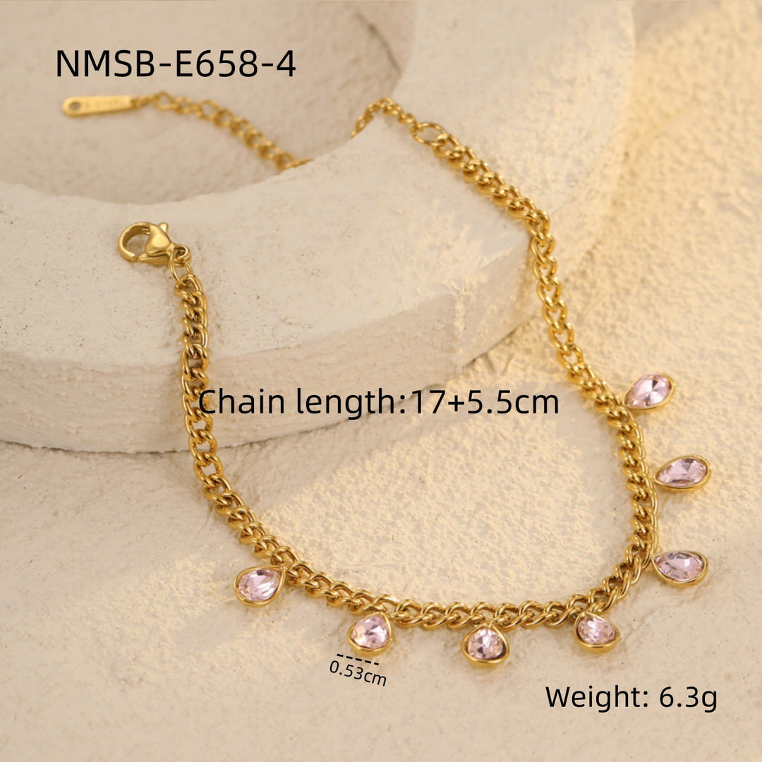 Classic All Match Stainless Steel Bracelet High Grade Colored Loving Heart Geometric Abstract Rhinestone Tassel Titanium Steel Jewelry