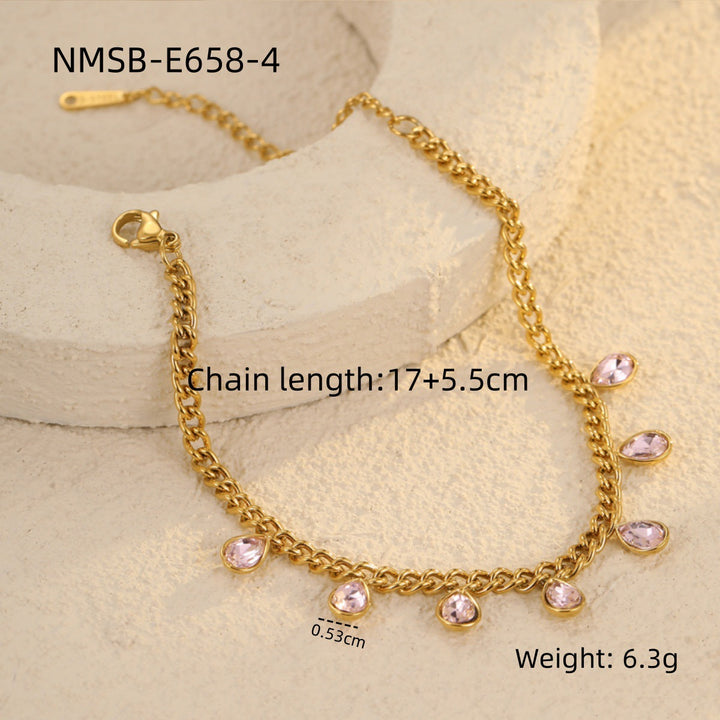 Classic All Match Stainless Steel Bracelet High Grade Colored Loving Heart Geometric Abstract Rhinestone Tassel Titanium Steel Jewelry