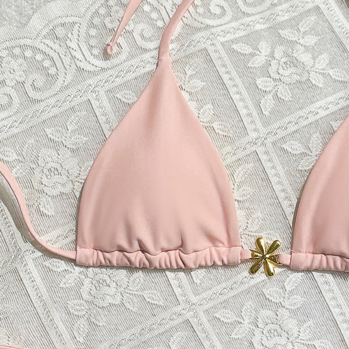 Sexy Exposed Back Women Summer Beach Solid Color Bikini
