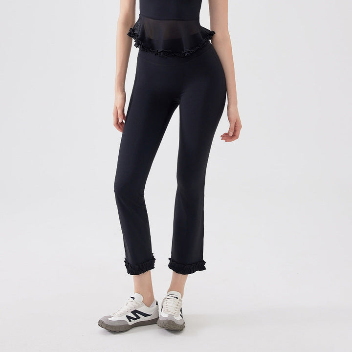 High Waist Lace Slimming Smoke Tube Cropped Pants Slim Fit Yoga Pants Women Hip Lifting Running Workout Pants Fitness Pants