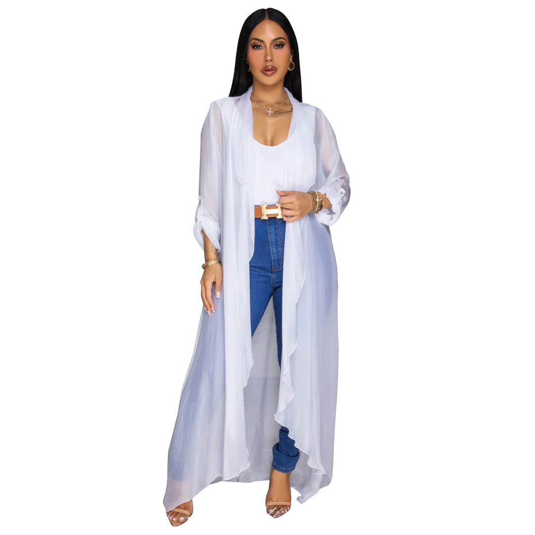 Europe Russia Women Casual Chiffon Shirt Long Cardigan Sunscreen Coat