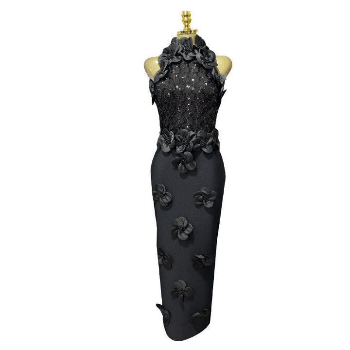 Summer High Grade Sleeveless Sheath Dress Three Dimensional Floral Beaded Slim Slimming Sheath Dress Women