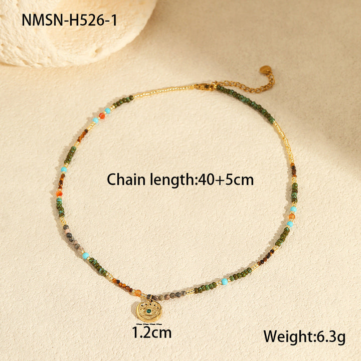 Affordable Luxury Natural Stone Necklace Stainless Steel Clavicle Chain Fresh Niche Multi Treasure Retro Necklace