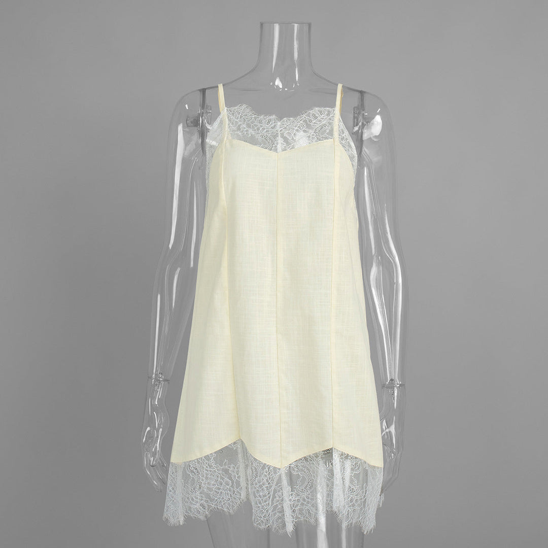 Lace Stitching Cami Dress Summer Lazy Lace Lace Spaghetti Strap Dress
