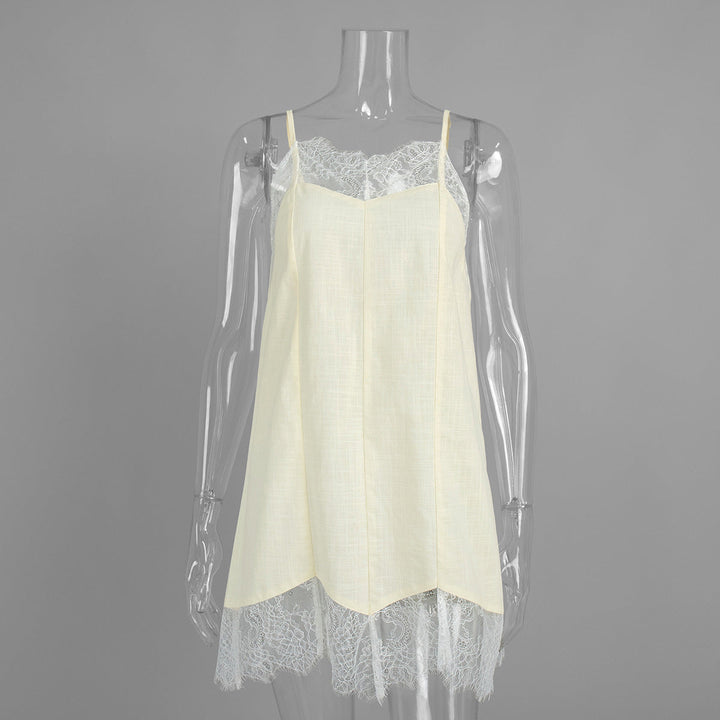 Lace Stitching Cami Dress Summer Lazy Lace Lace Spaghetti Strap Dress