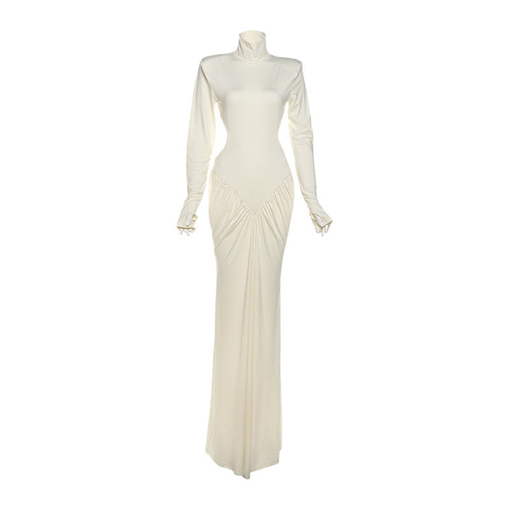 Summer Women Clothing High Collar Slim Sexy Backless Solid Color Maxi Dress