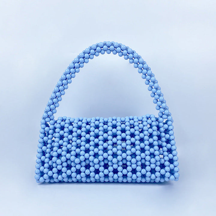 Pearl Bag Women Hand Woven Acrylic Beaded Bag Retro Fairy Small Handbag Triangle Wrist Bag