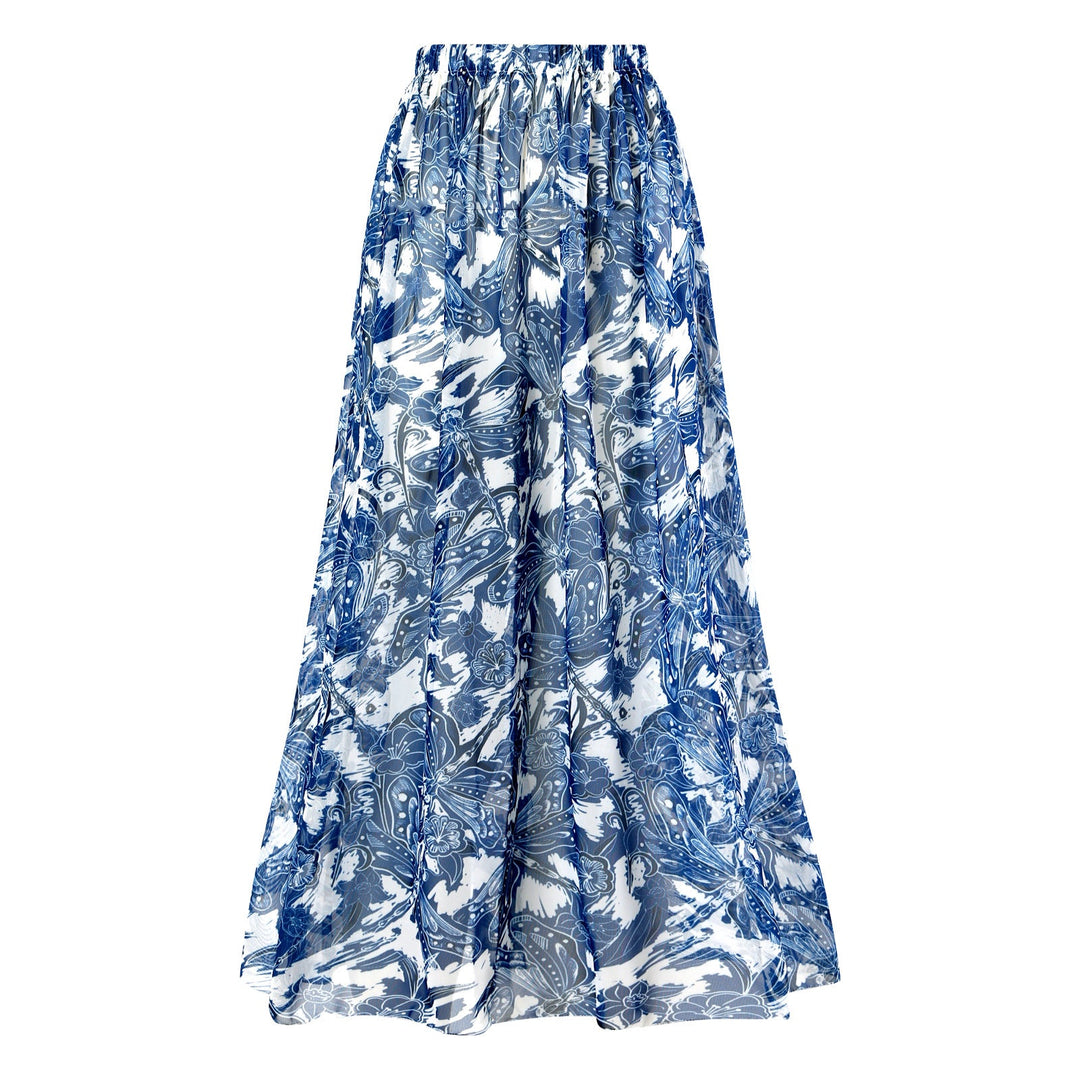 One Piece Swimsuit Women Skinny Slimming Vintage Printed Chiffon Dress With Steel Bracket Hard Bag
