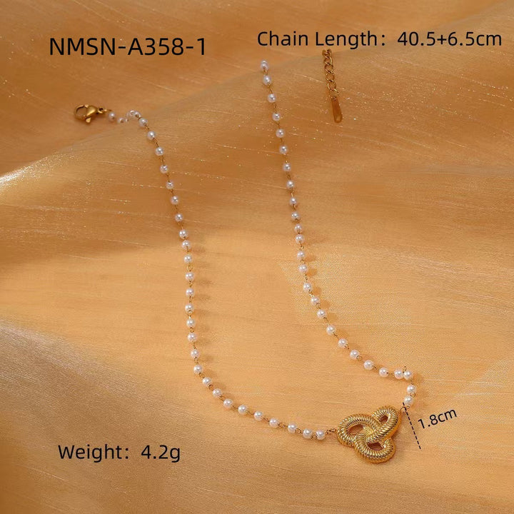 Pearl Bow Titanium Steel Necklace Women Light Luxury High Sense Stainless Steel Embellished
