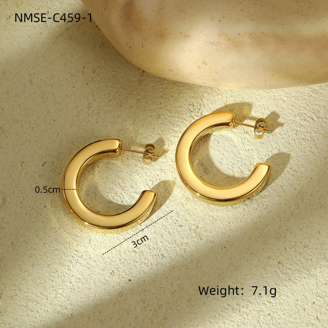 Niche Personality Exaggerated Stainless Steel Earrings Real Gold Geometric Abstract Triangle Shaped Titanium Steel Ear Studs Women