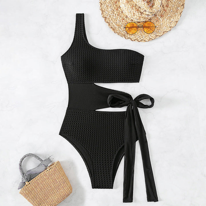 Solid Color Sexy off Shoulder One Piece Swimsuit Women Beach Bikini Spring Swimsuit
