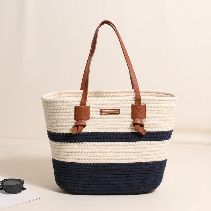 One Shoulder Cotton Thread Woven Bag Large Capacity Tote Straw Bag Vacation Beach Women Bag