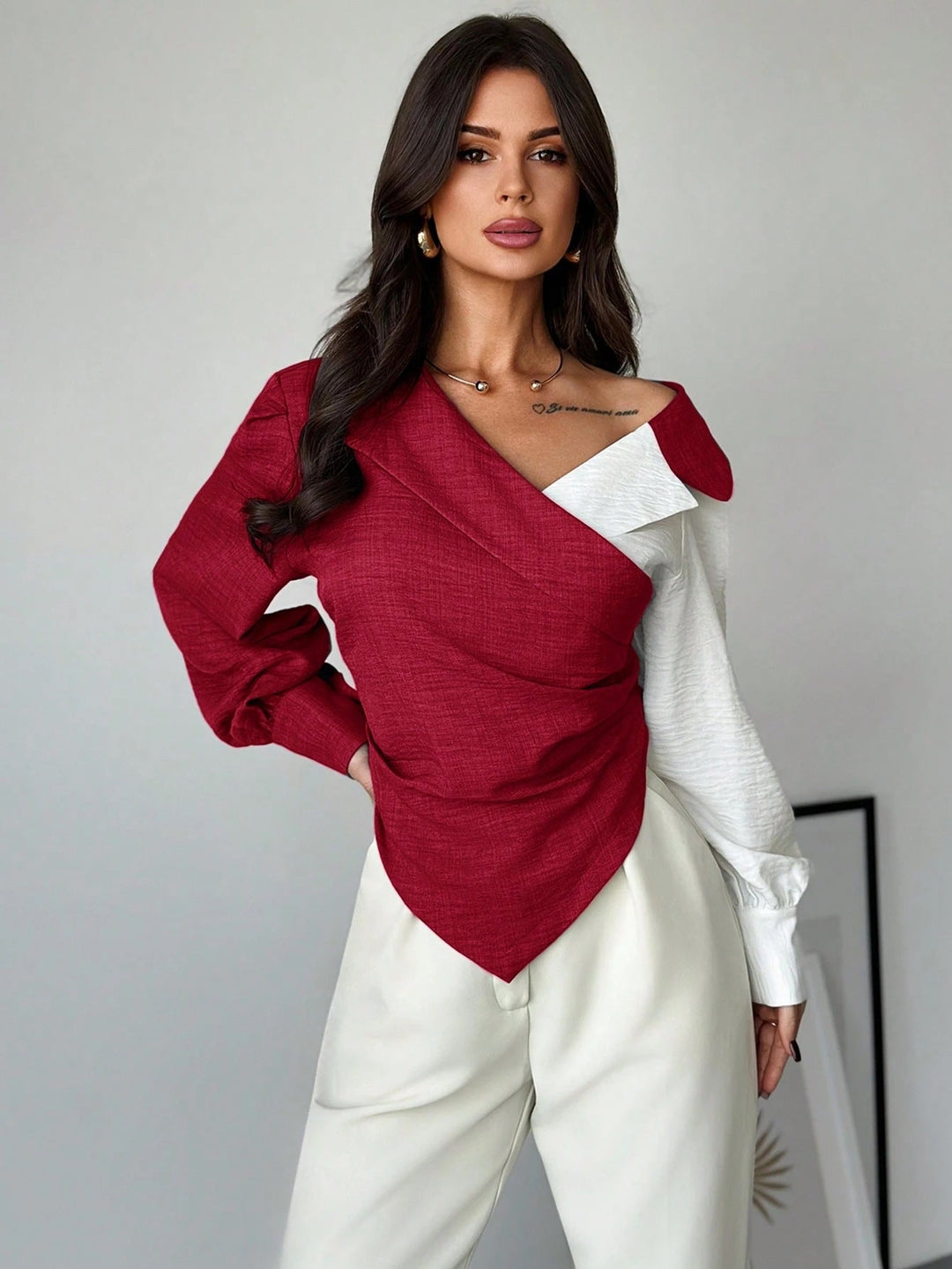 Women Long Sleeved Shirt Collared Tied Slim Fit Office Cardigan Top