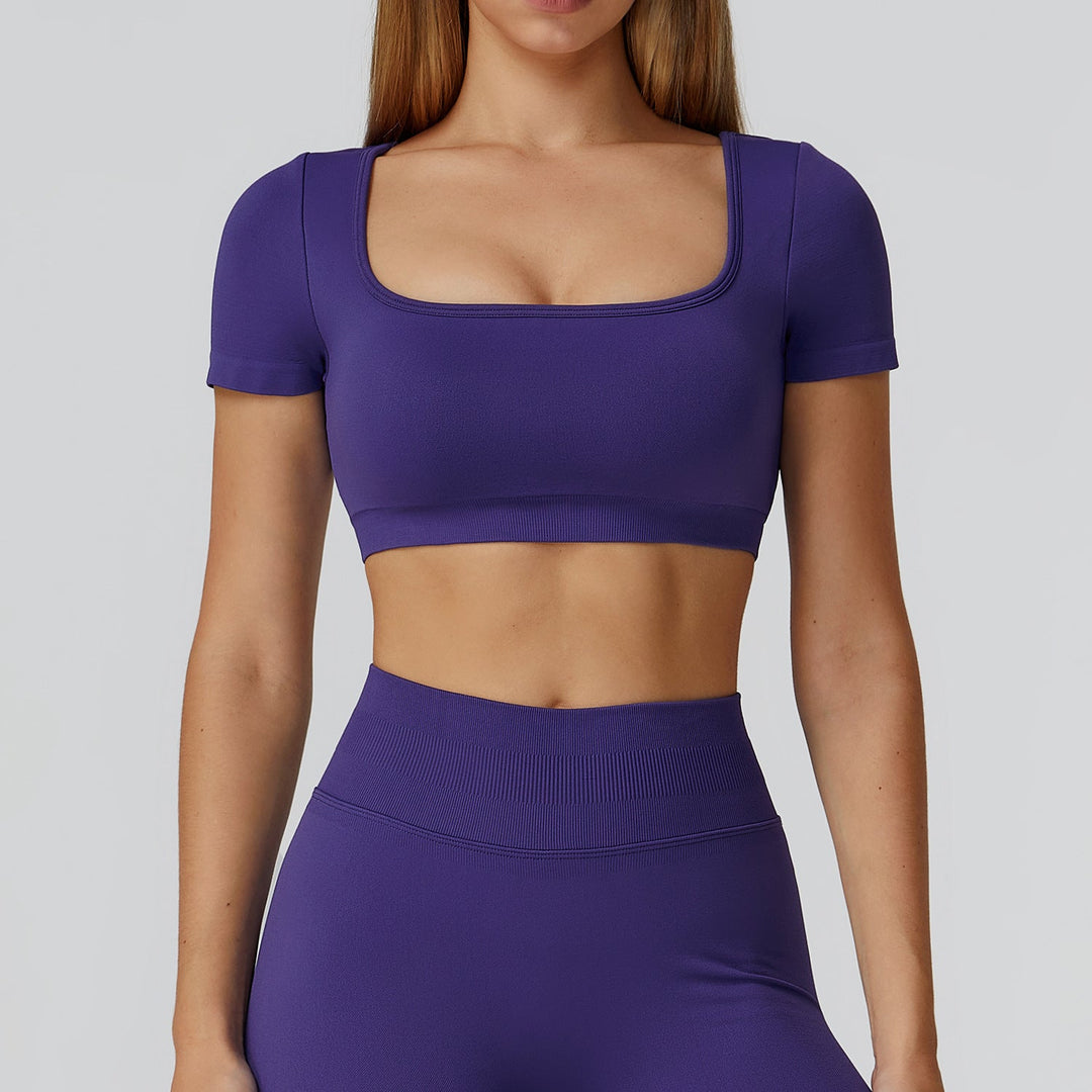 Autumn Winter Seamless Yoga Clothes for Women Hollow Out Cutout-out Beauty Back Slim Fit Yoga Short Sleeve Outdoor Running Top