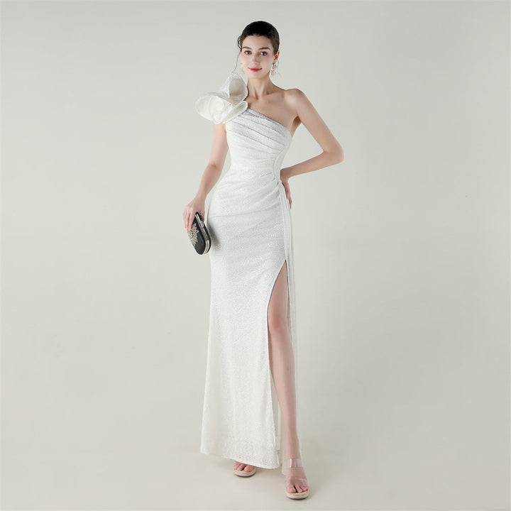 One Shoulder Sequin Craft Floral Beaded Slim Fishtail Evening Dress Award Ceremony High End Social Dress