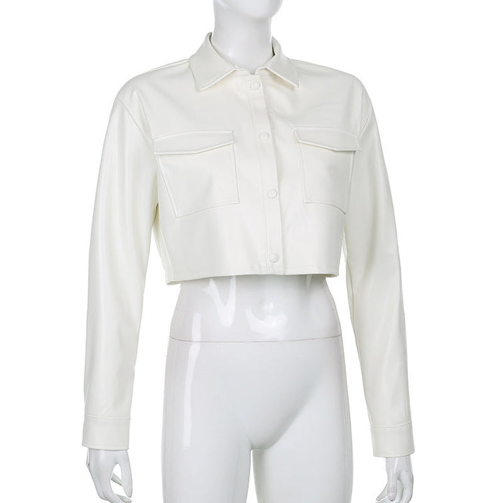 Autumn Winter Long Sleeve Short cropped Women Leather Top Short Coat Women