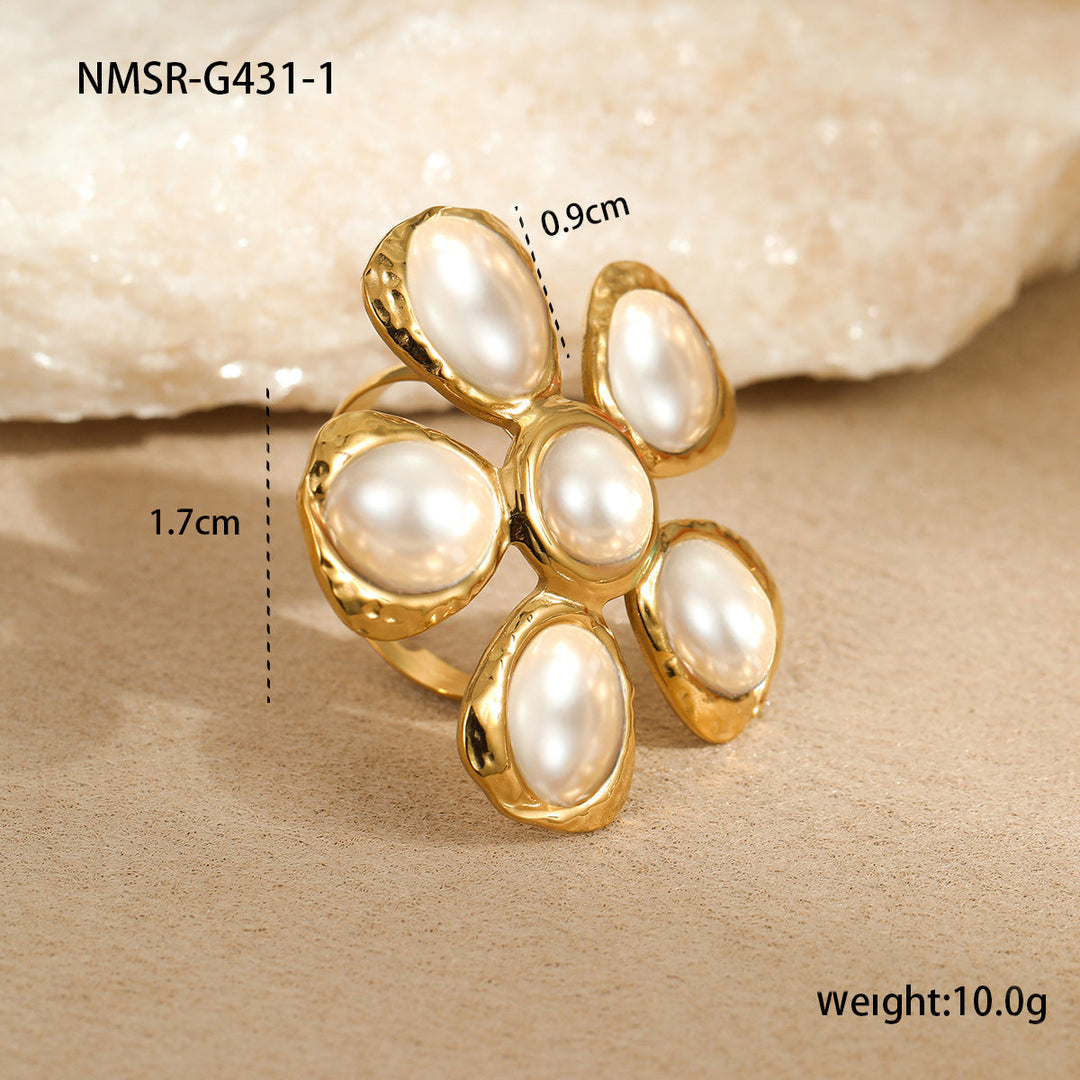 Vintage 18K Gold Stainless Steel High Grade Cat Eye Hammer Pattern Floral Earrings Eardrops