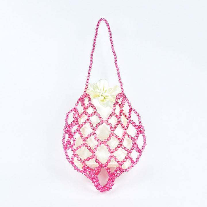 Women Casual Shoulder Bag Pink Openwork Cute Beaded Artistic Little Fairy Bag