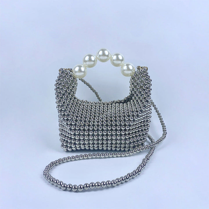 Popular Hand Woven Large Pearl Tote Shoulder Bag Socialite High Grade Dinner Bag
