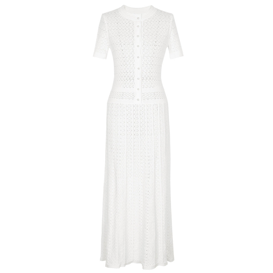 Bright Silk Summer Fashionable Knitted Slim Slimming Short Sleeve Maxi Dress for Women