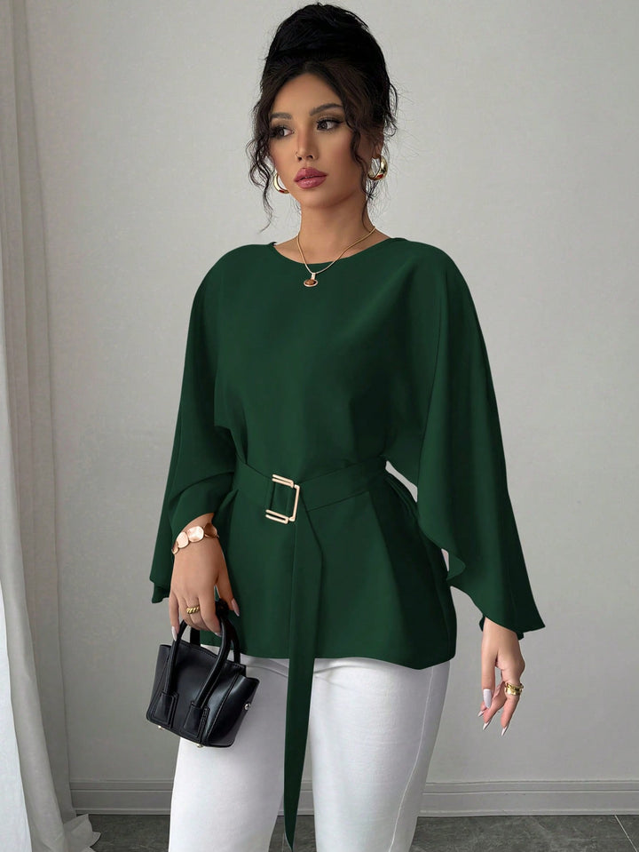 French Retro Trumpet Sleeve Round Neck Elegant Slimming Sense Design Top