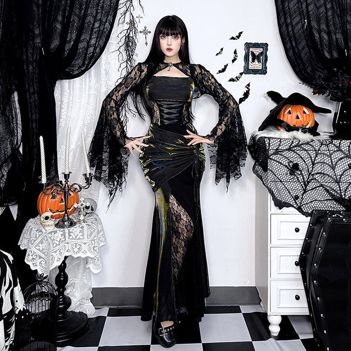 Autumn Elegant Lace Batwing Sleeve Irregular Asymmetric Overhaul Waistcoat Top Women