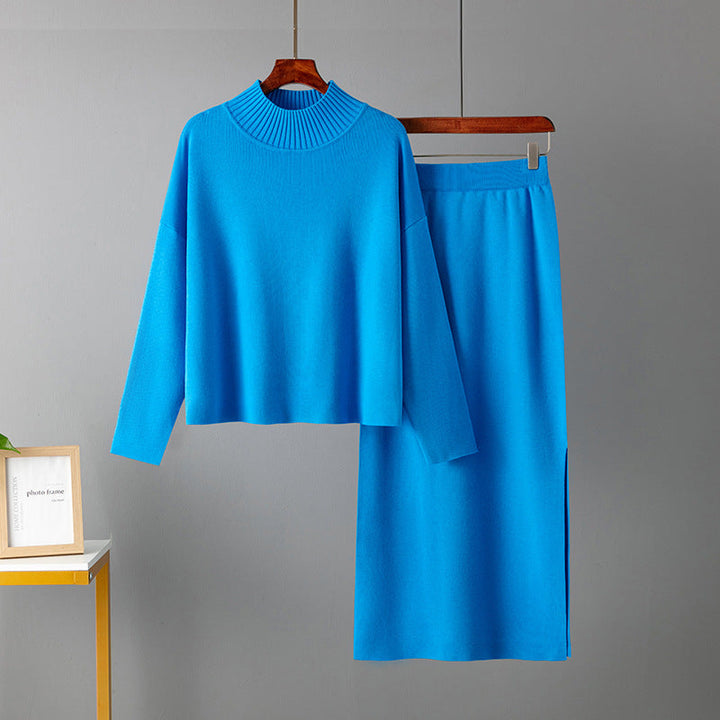 Women Clothing Autumn Casual Loose Long Skirt Two Piece Suit Sweater